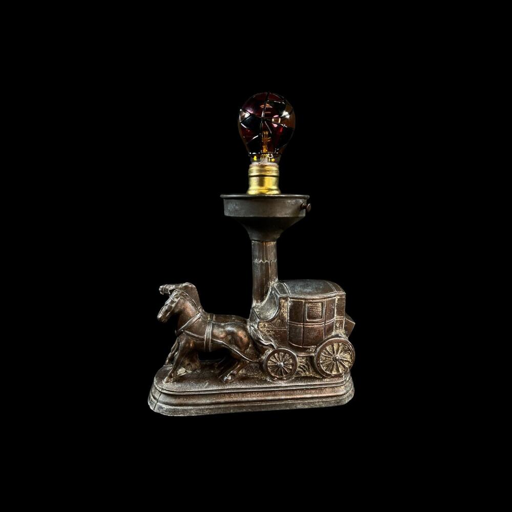 Cinderella Table Lamp Horse Carriage Coach Victorian Copper Tone Mid-Century